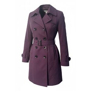 New York & Company Plum Purple Double Breasted Trench Coat Belted Womens Small